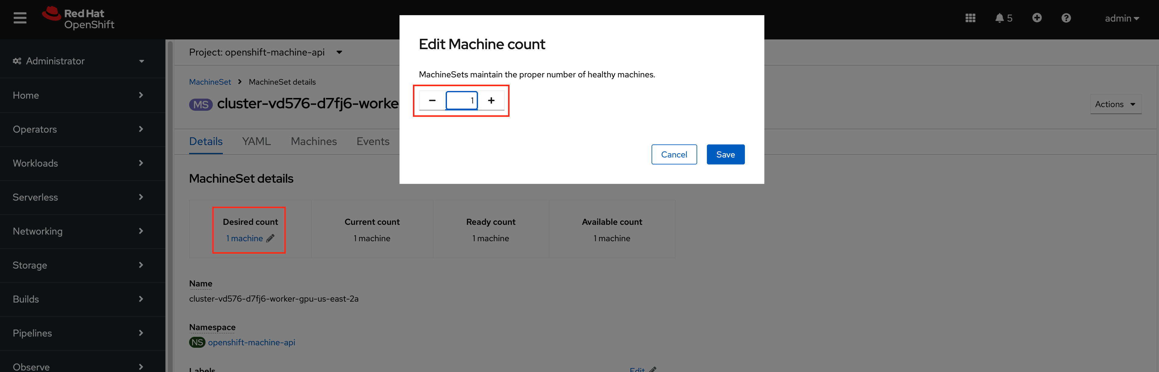 MachineSet Desired Count