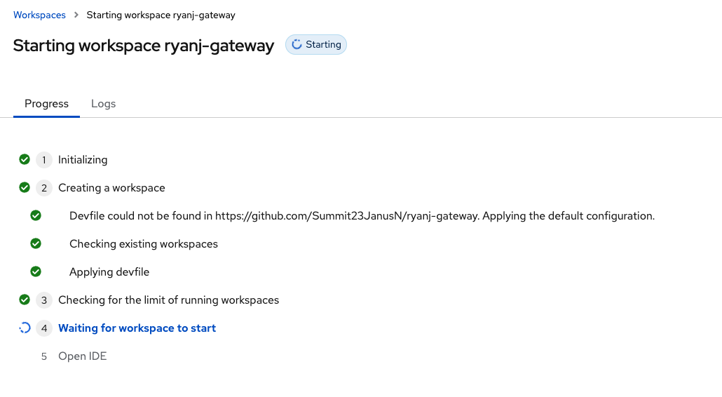 devspaces loading