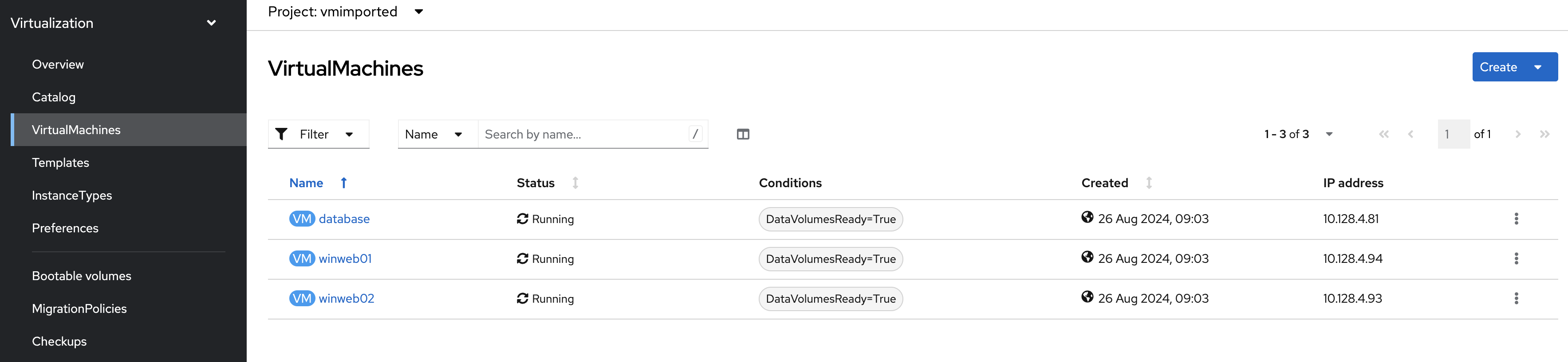 target vmimported vms